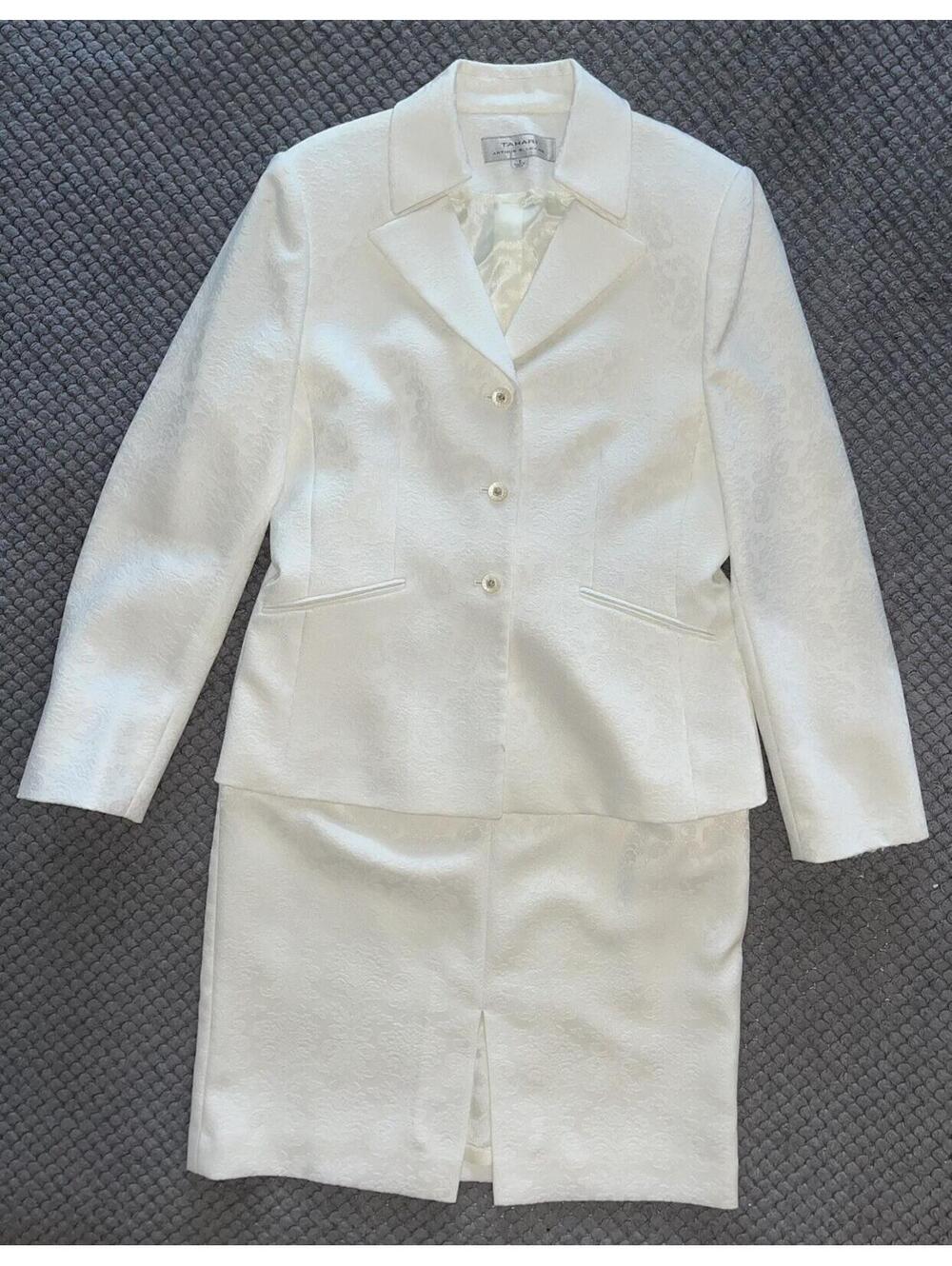 Tahari Arthur S. Levin Skirt Suit Womens 8 Ivory Cream Floral Print